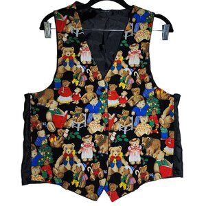 Women's Vintage The Honey Collection Christmas Bear Vest Holiday Holly Wreath M